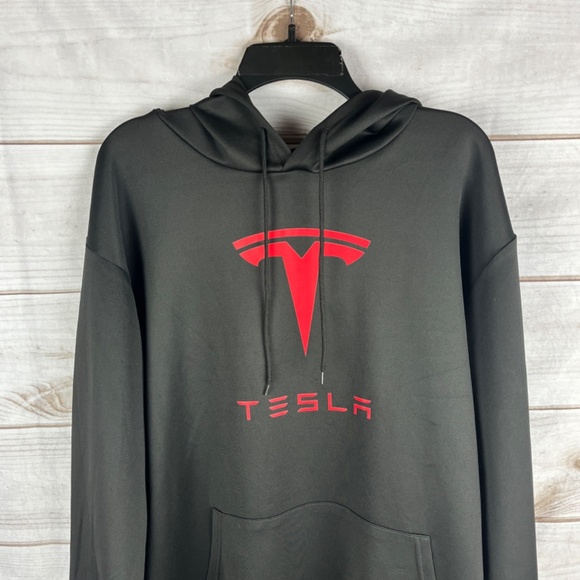 Tesla Size 3XL Black Red Logo Pullover Hoodie Polyester EV Electric Musk Cars - Picture 2 of 5